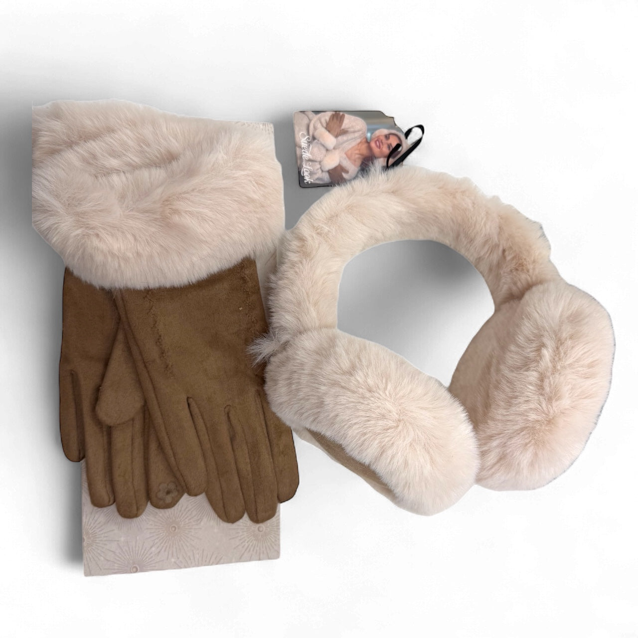 Brandwell Luxury Earmuff And Glove Set in Tan