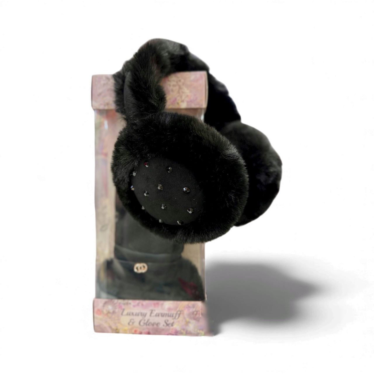 Brandwell black earmuff and glove winter gift set in box