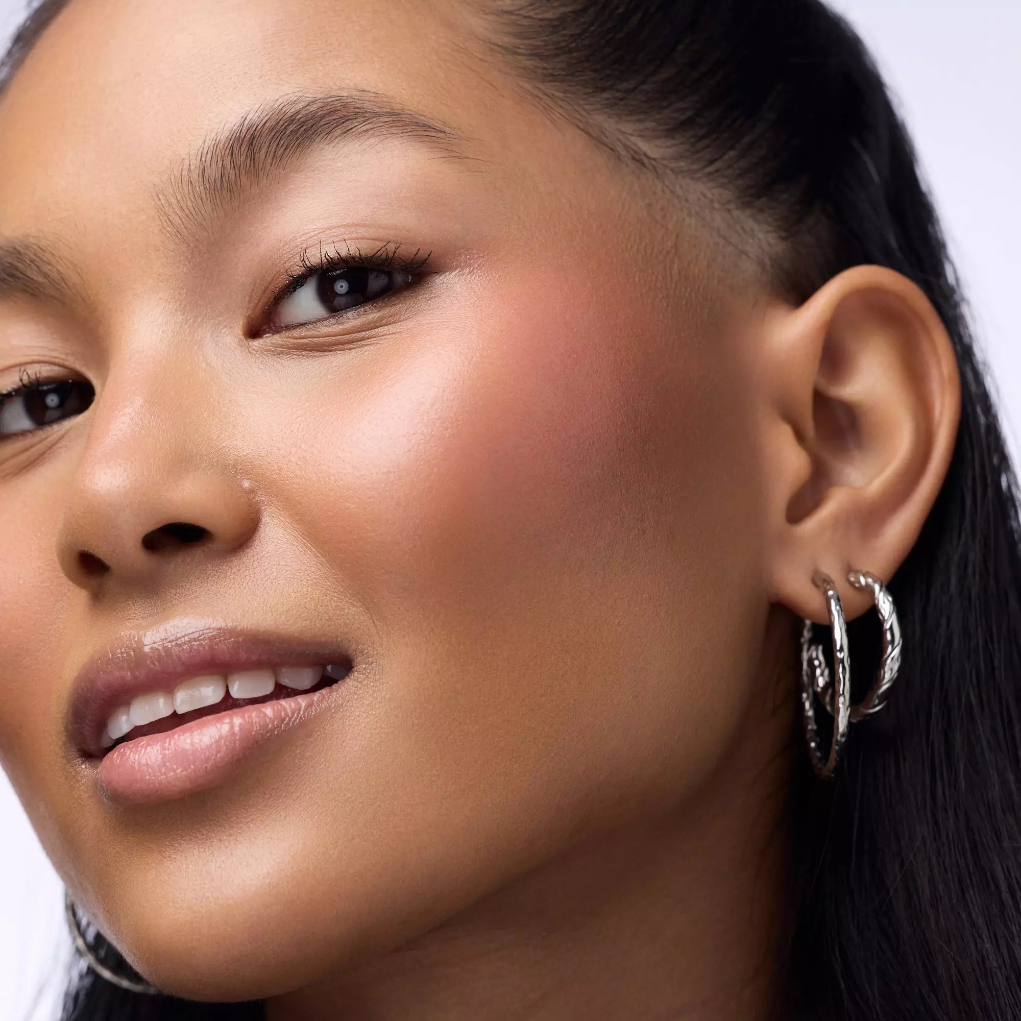 Model Showing Dewy Glow with Catrice Blushin’ Charm Multi Stick Pink Sweetheart