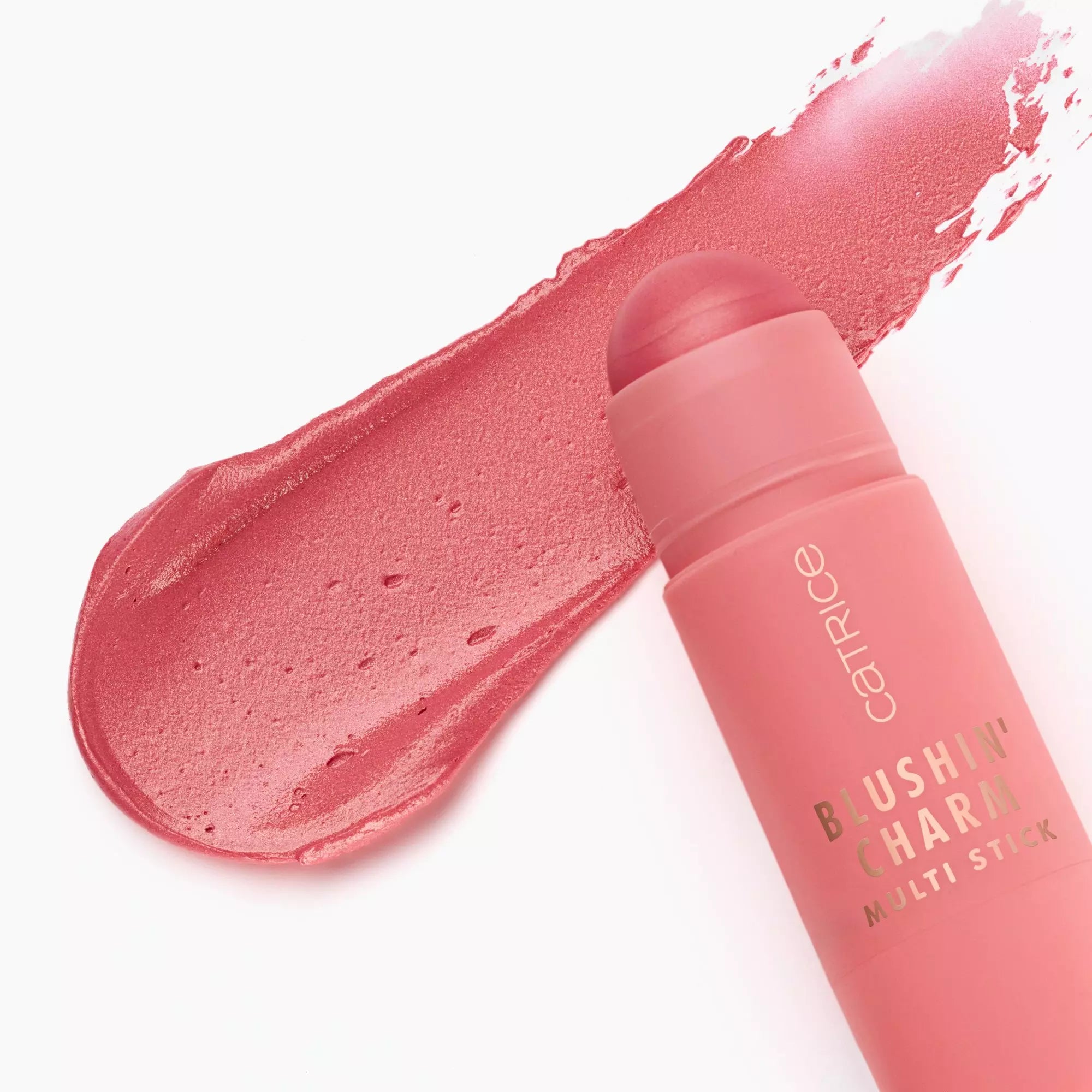 Catrice Blushin’ Charm Multi Stick Sparkle Lover pink stick with cap removed on white background