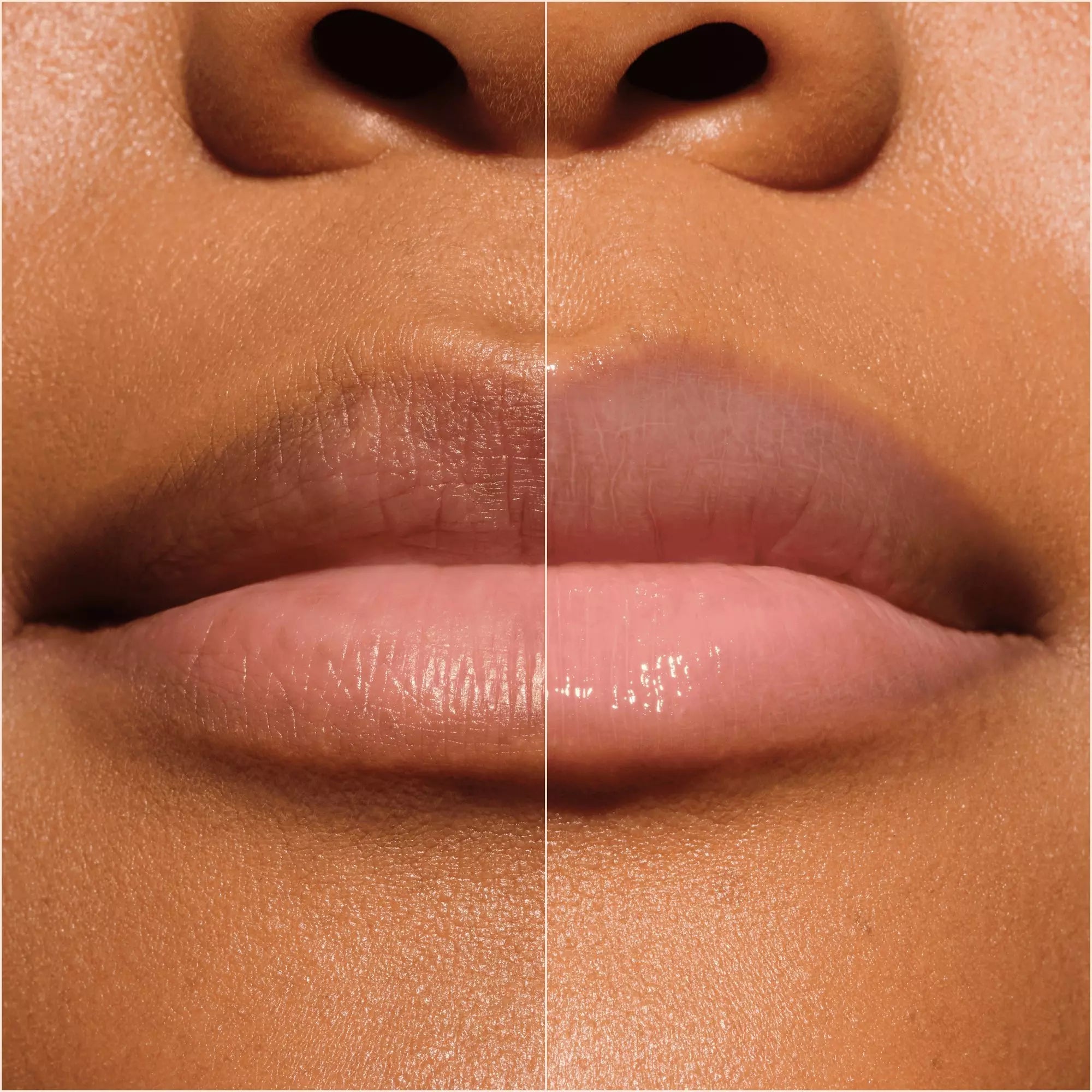Before and after lips using Catrice 010 More Amore Lip Plumper – pink gloss transformation