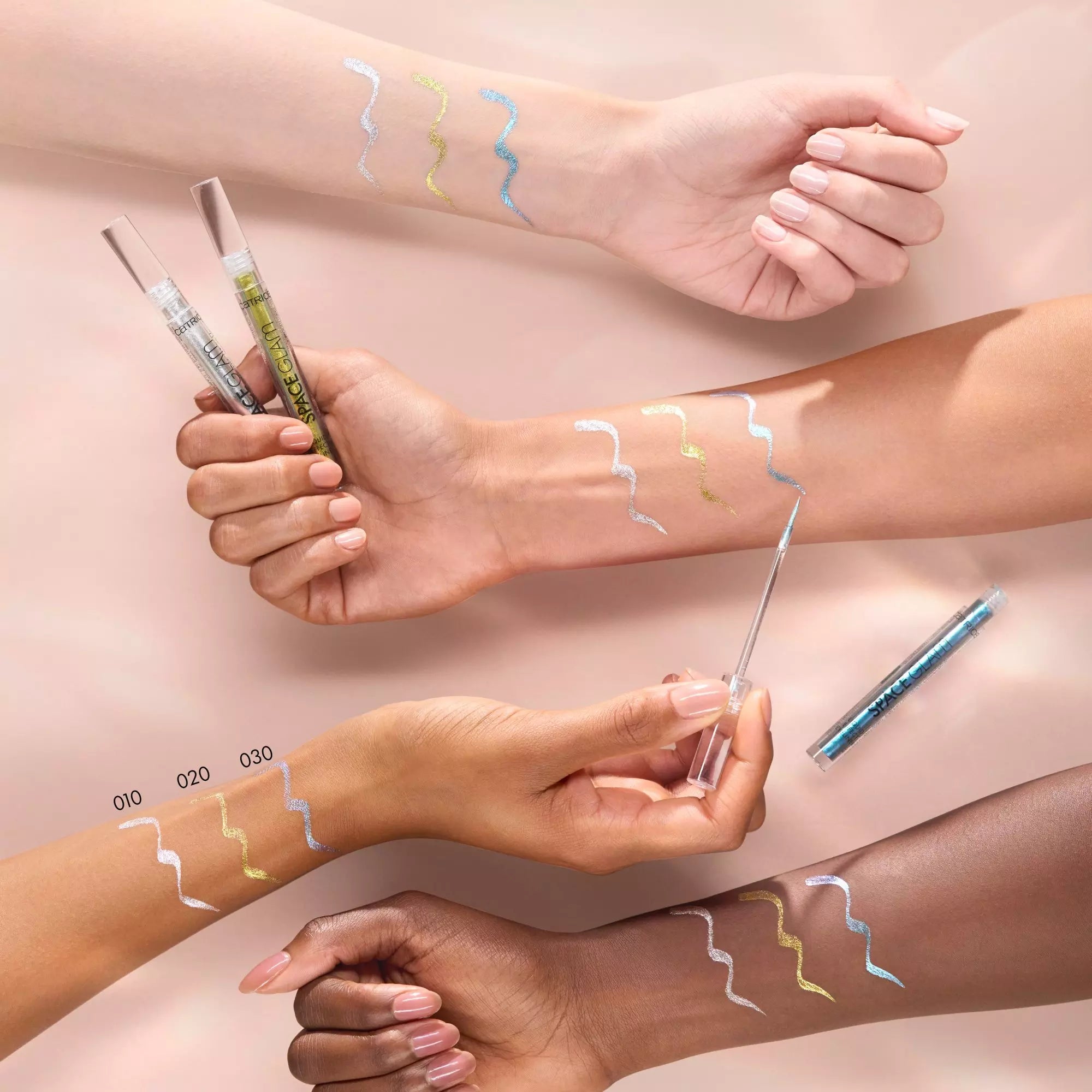 Catrice Space Glam Liquid Eyeliner Colour Swatches on Different Skin Colours