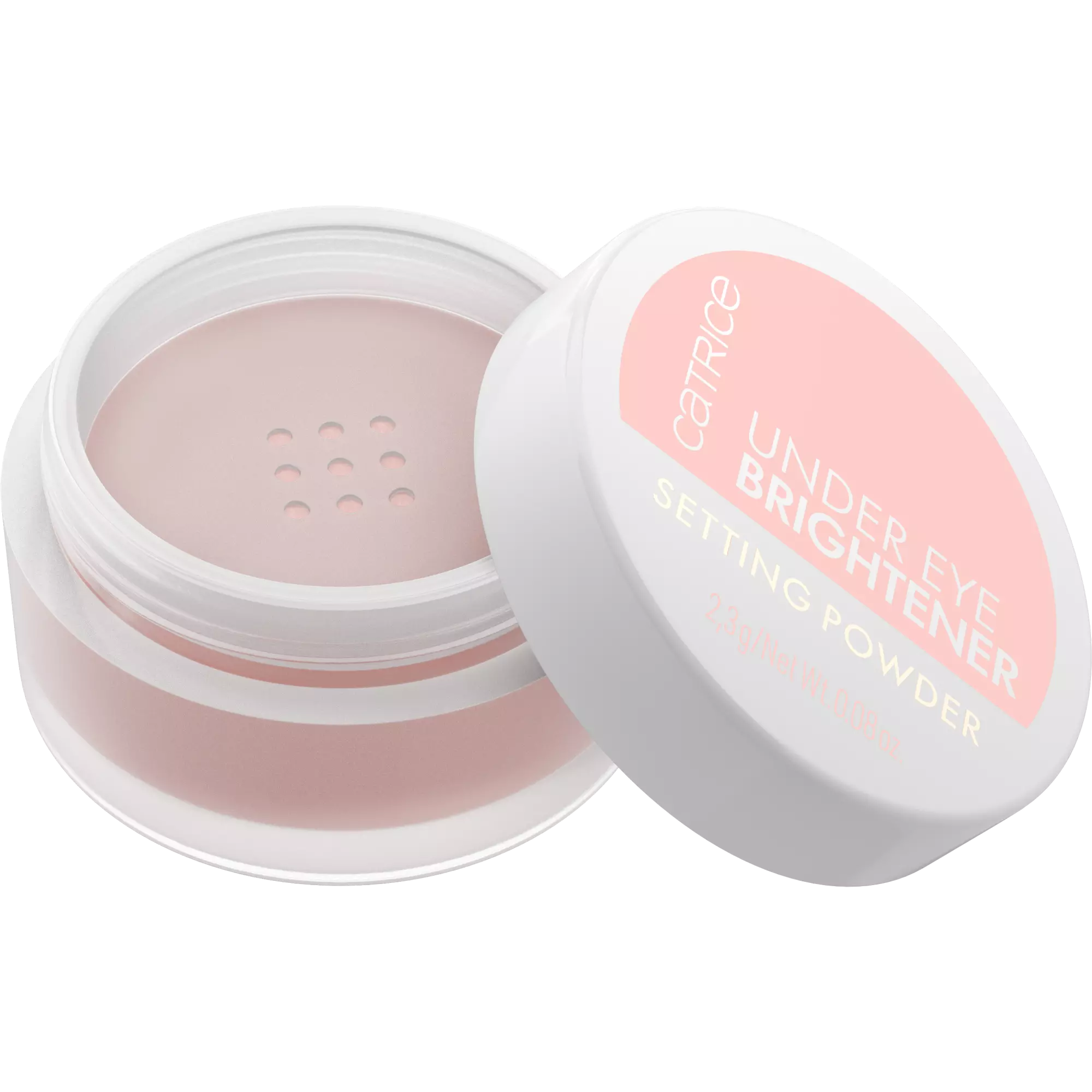 Product jar with open sifter lid showing Light Rose setting powder