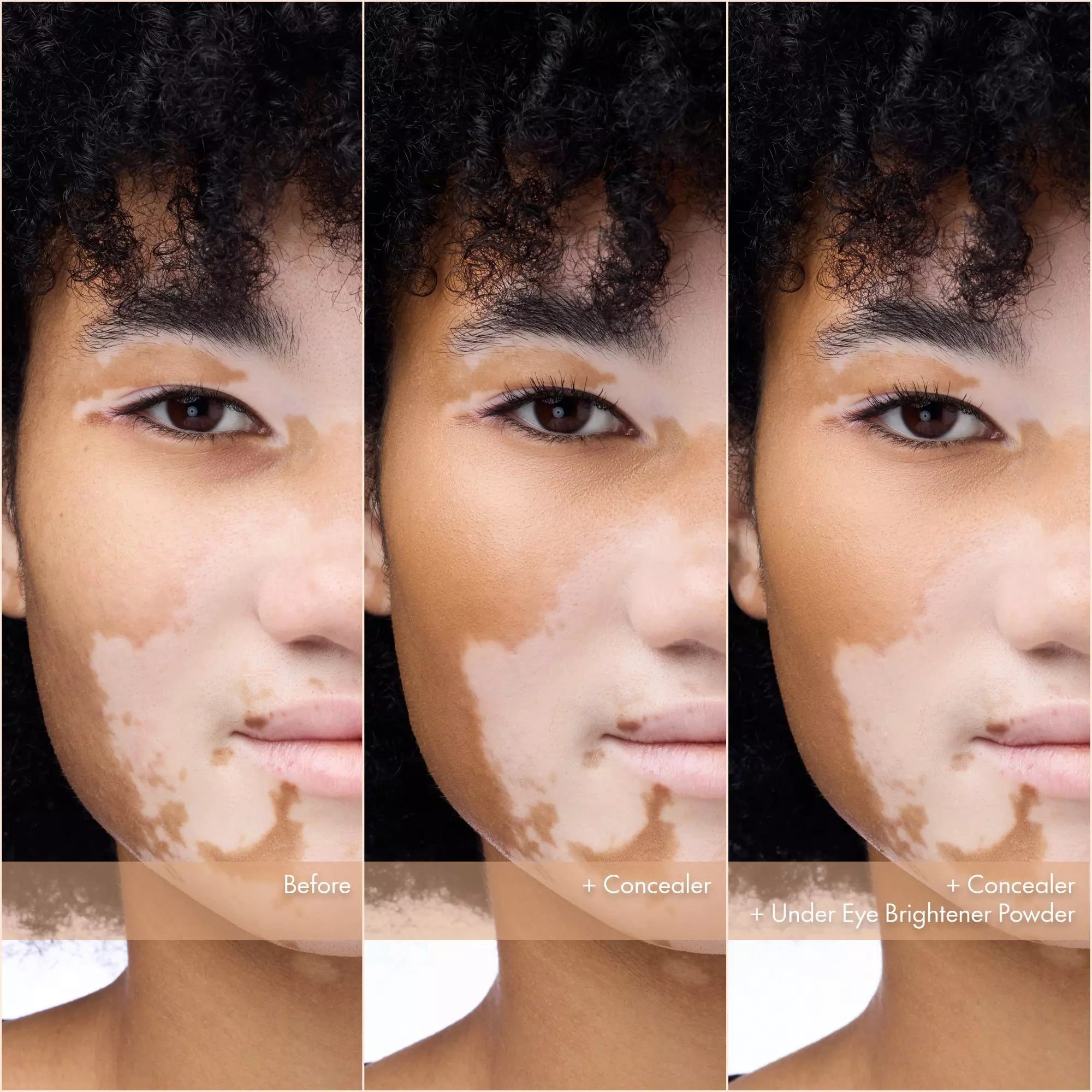 Catrice Under-eye brightened setting powder application tutorial with 3-step image sequence