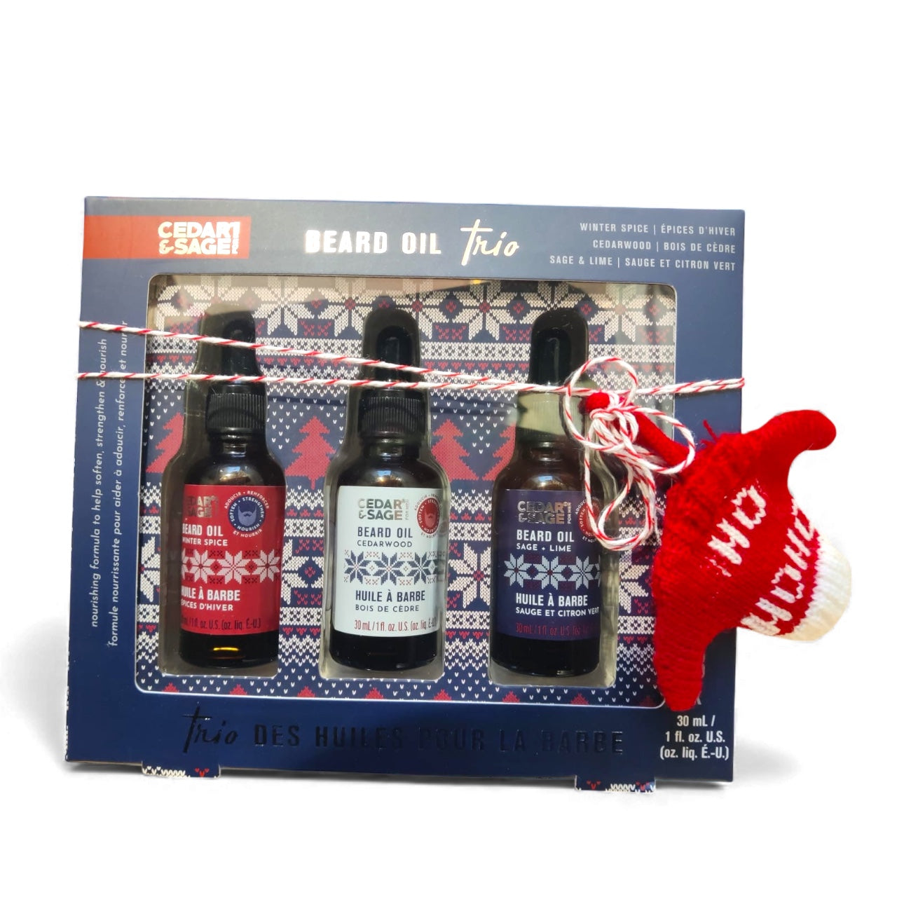 Cedar & Sage beard oil trio gift set for men, cedarwood sandalwood bamboo