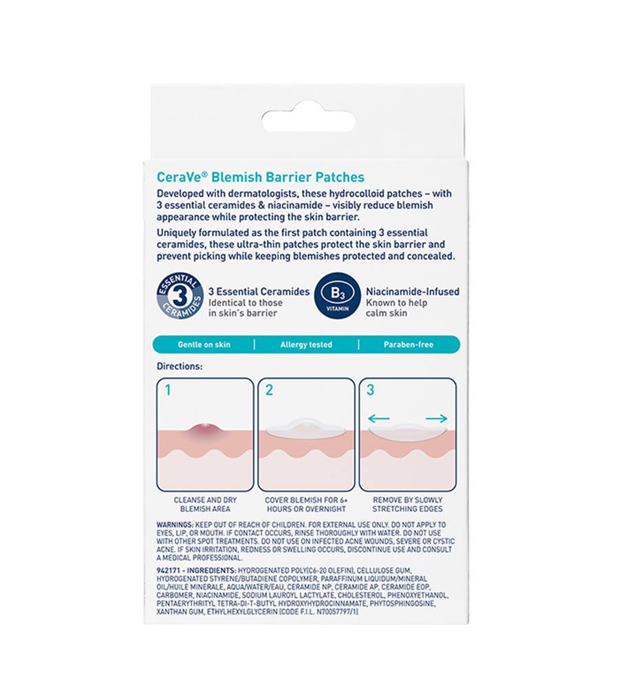 CeraVe spot patch packaging back with full ingredient and usage info