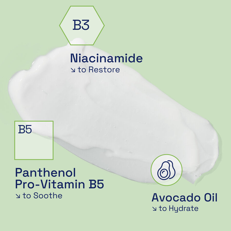 Cetaphil lotion ingredients: niacinamide, pro-vitamin B5, avocado oil for hydration