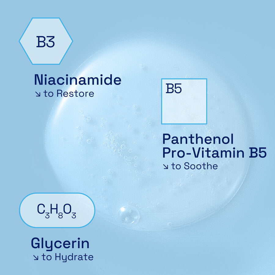 Cetaphil formula enriched with B3, B5, and glycerin for skin balance
