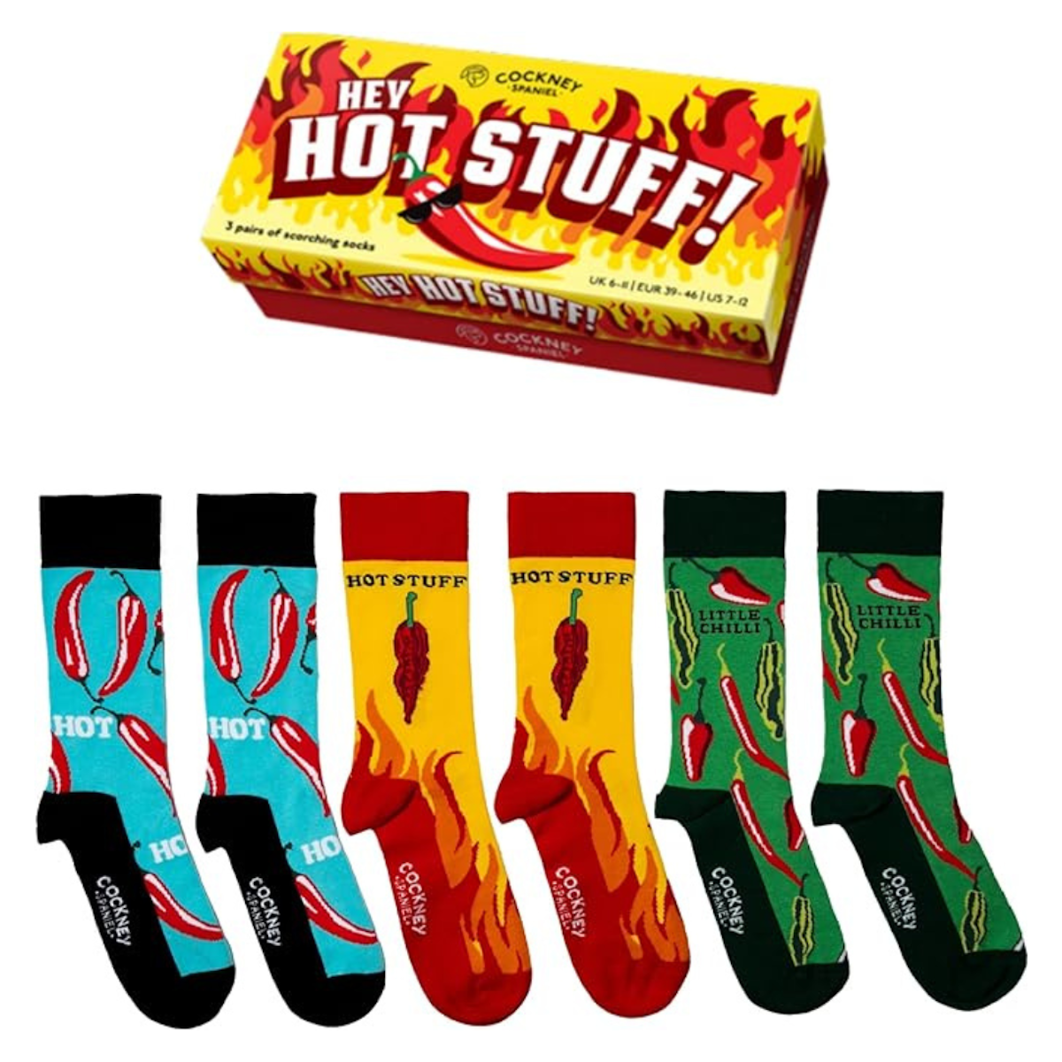 Cockney Spaniel Hey Hot Stuff Mens Socks Gift Set - Size UK 6-11