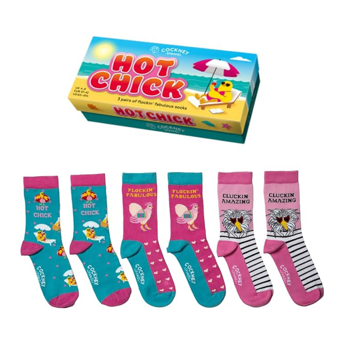 Cockney Spaniel Hot Chick Flockin' Fabulous Ladies Sock Gift Set UK Size 4-8