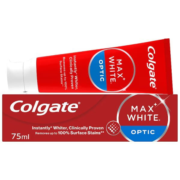 Colgate Max White Optic Whitening Toothpaste 75ml tube and box