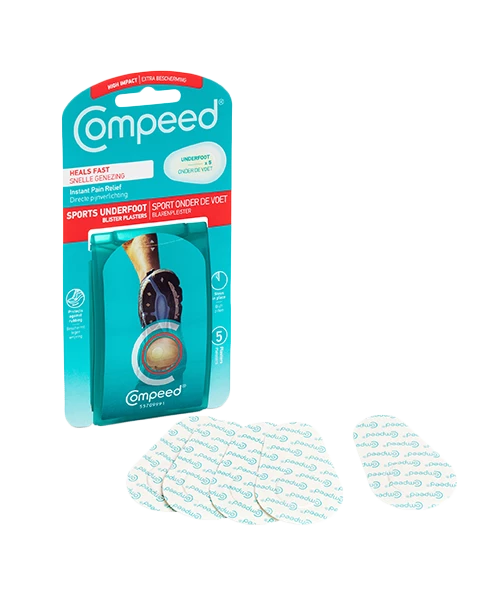 Compeed blister plasters showing underfoot blister shape and quantity