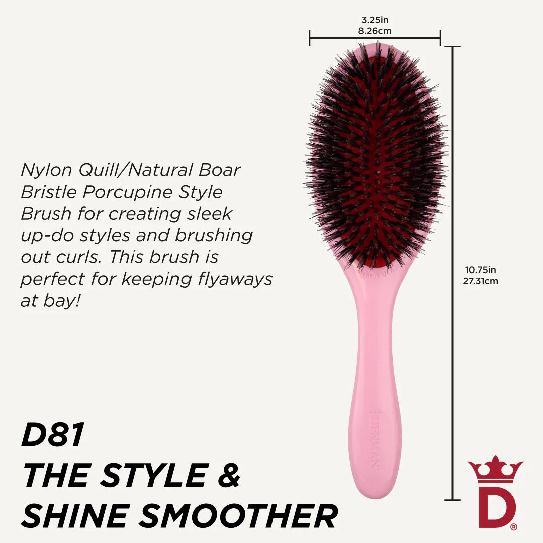 Denman D81 Style & Shine Pastel Pink Hair Brush For Smoother Hair