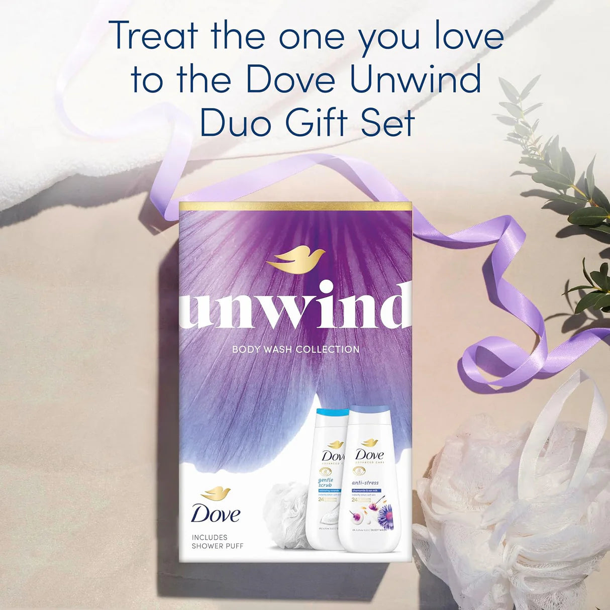 Dove Exfoliating body wash 225ml and shower puff — exfoliating and lathering duo for smooth, nourished skin.