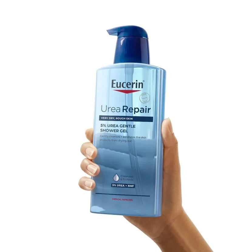 Eucerin UreaRepair 5% Urea Shower Gel 400ml held in hand