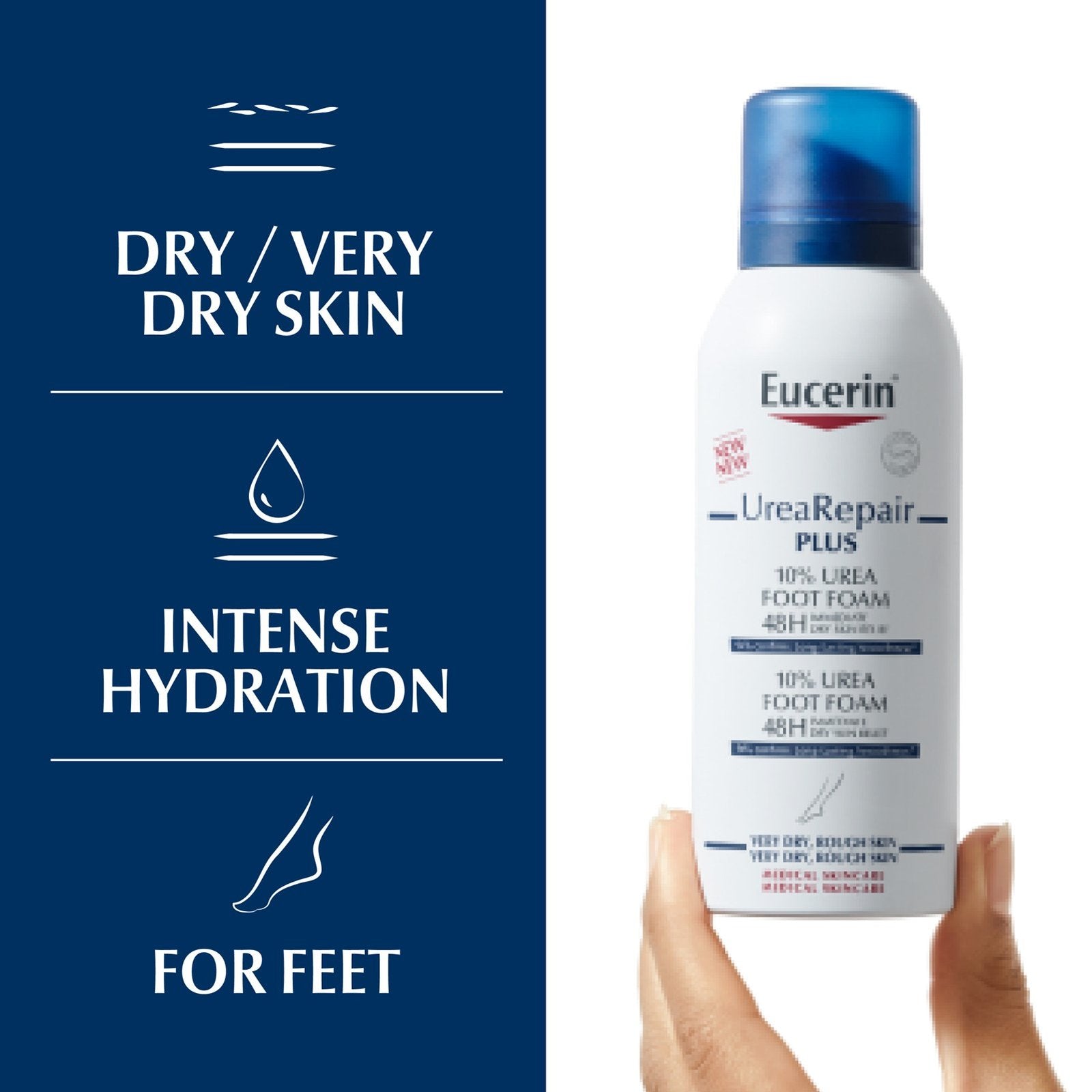 Eucerin UreaRepair PLUS Foot Foam 150ml bottle for diabetic skin and very dry feet