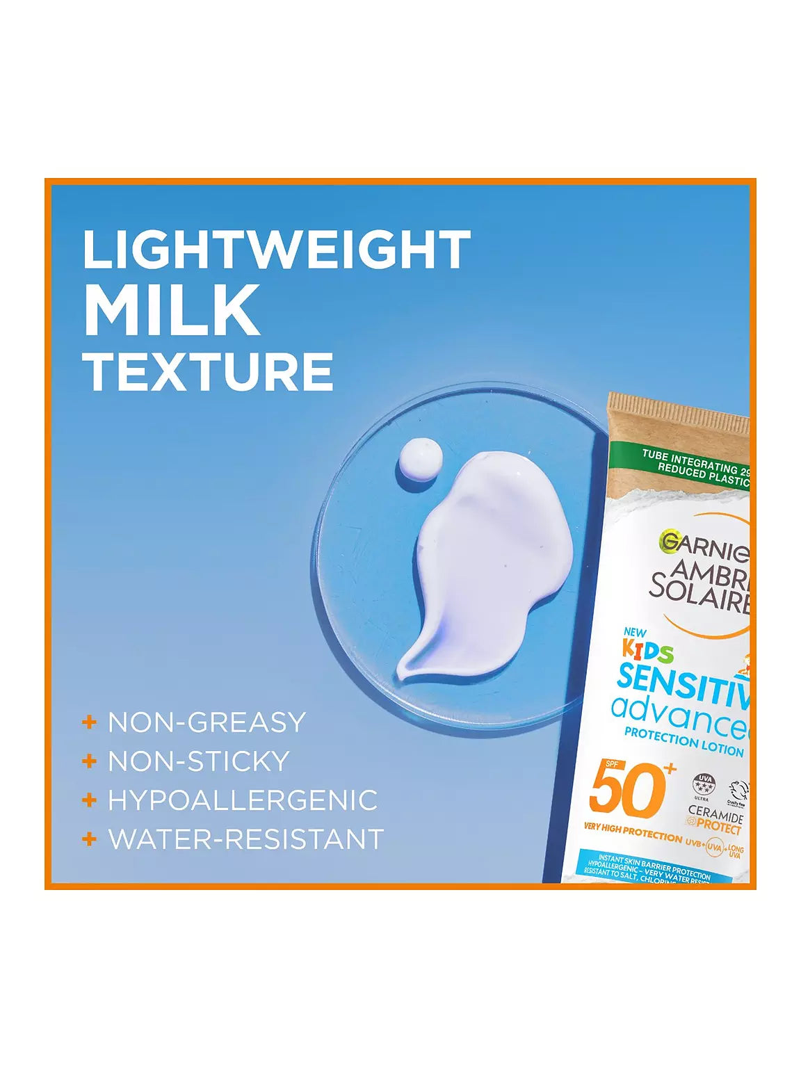 Garnier Ambre Solaire sun cream for kids’ sensitive skin, Netlock Technology™ with light texture 
