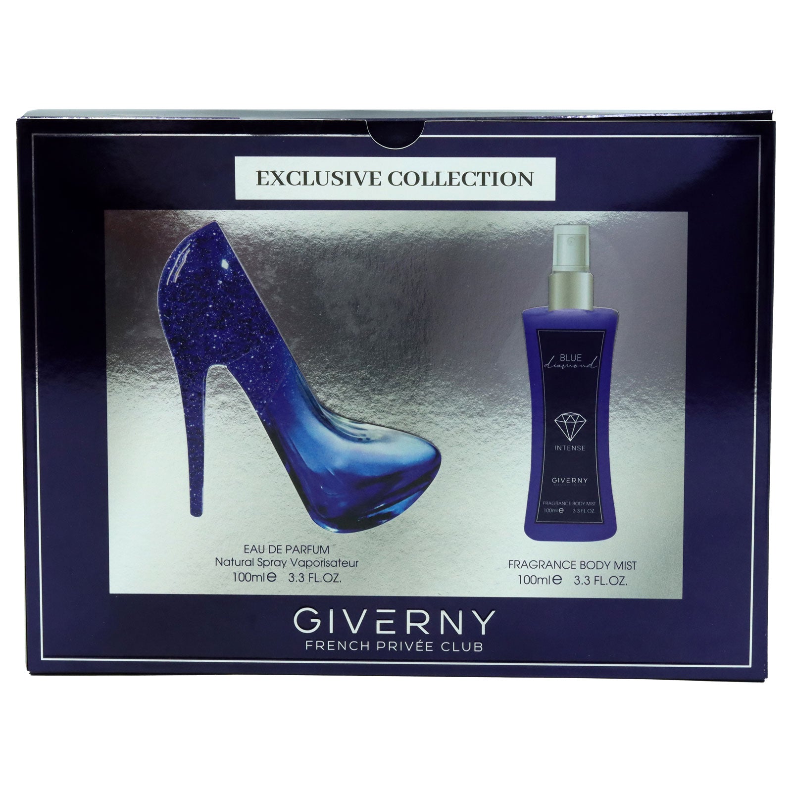 Giverny Blue Diamond perfume bottle and mist styled product image.