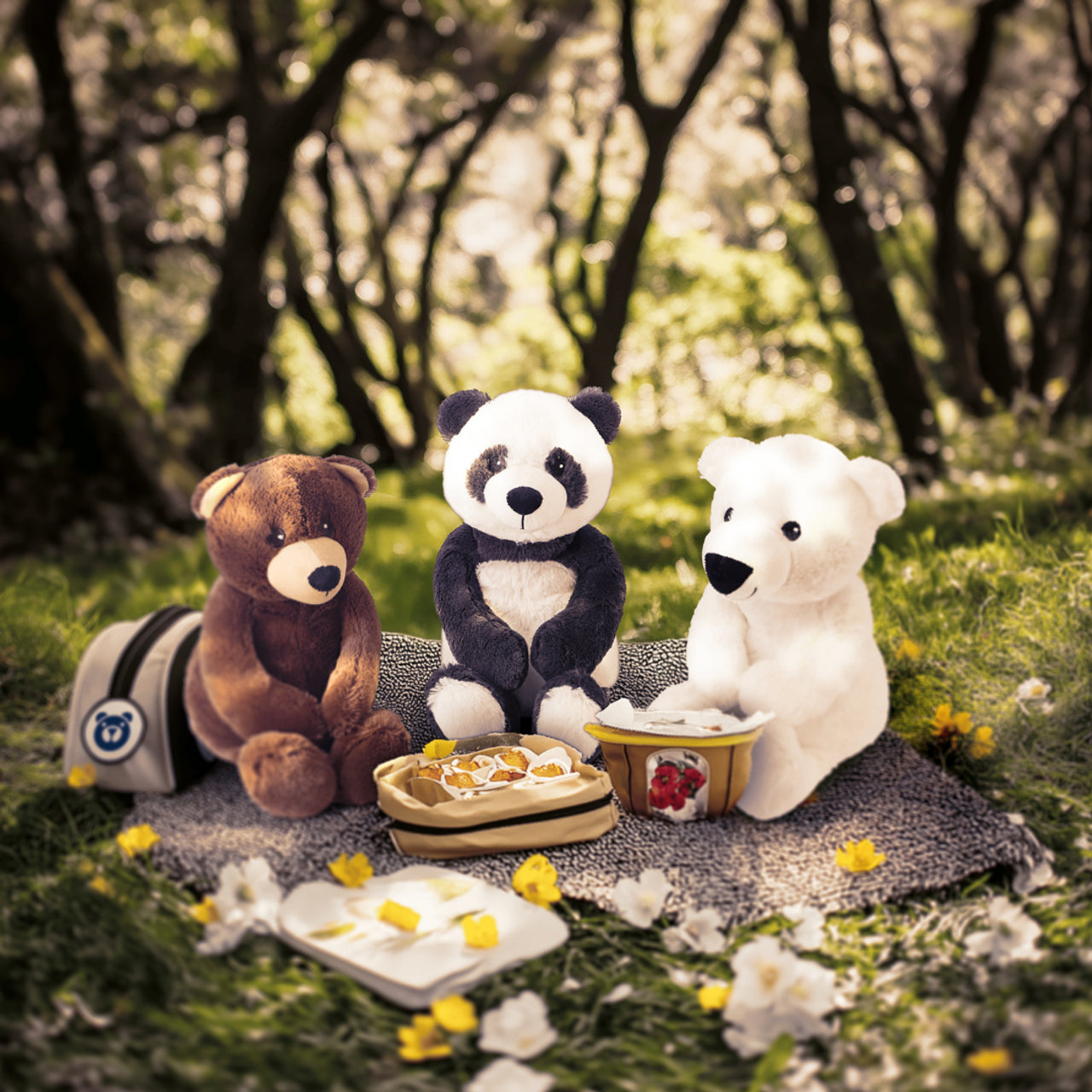 Small panda teddy for kids with embroidered face in gift box