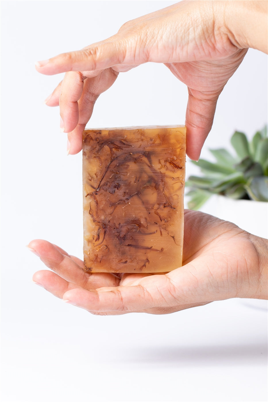 Green Angel Irish seaweed lavender soap bar on bathroom sink