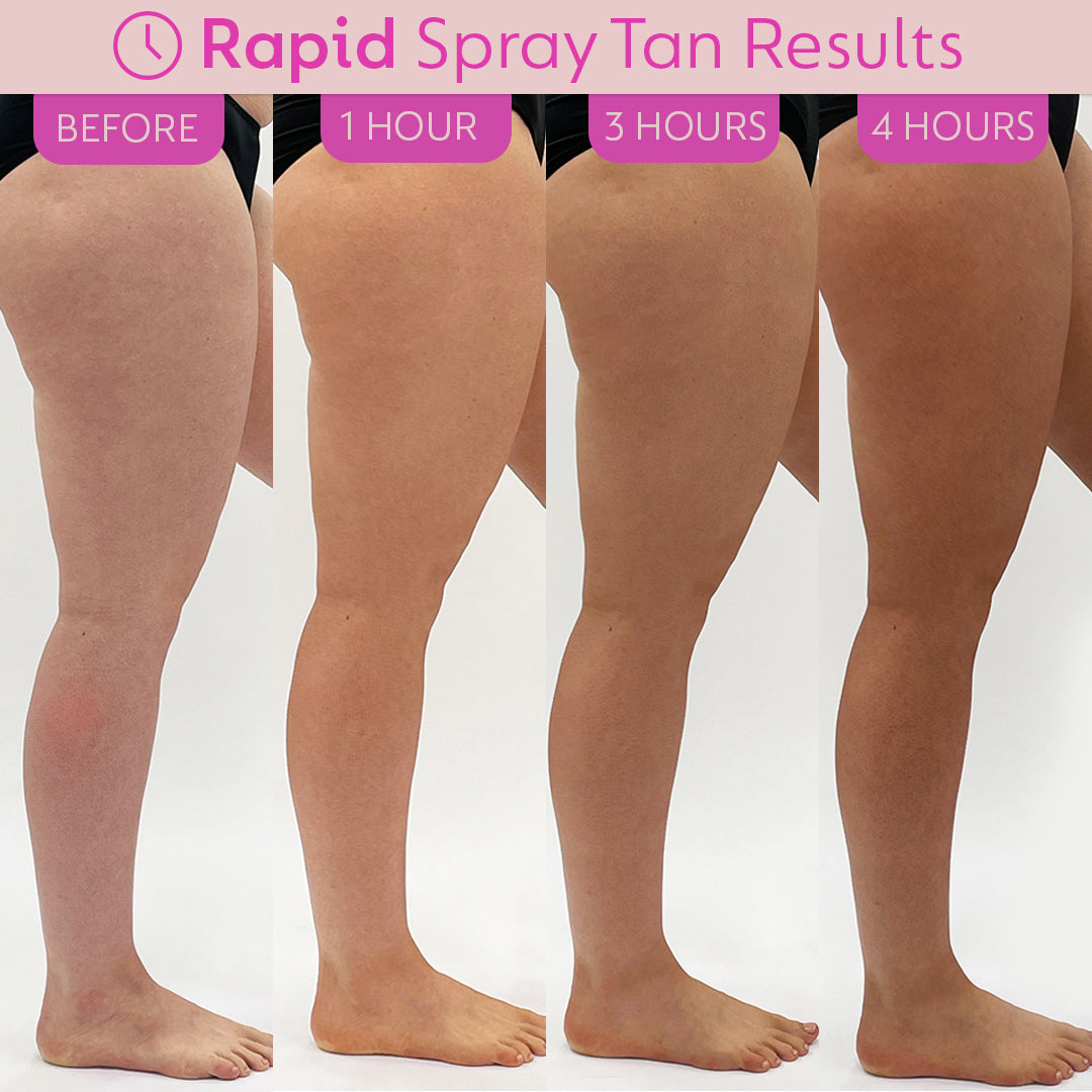 He-Shi Rapid 1 Hour Liquid Tan before and after development results