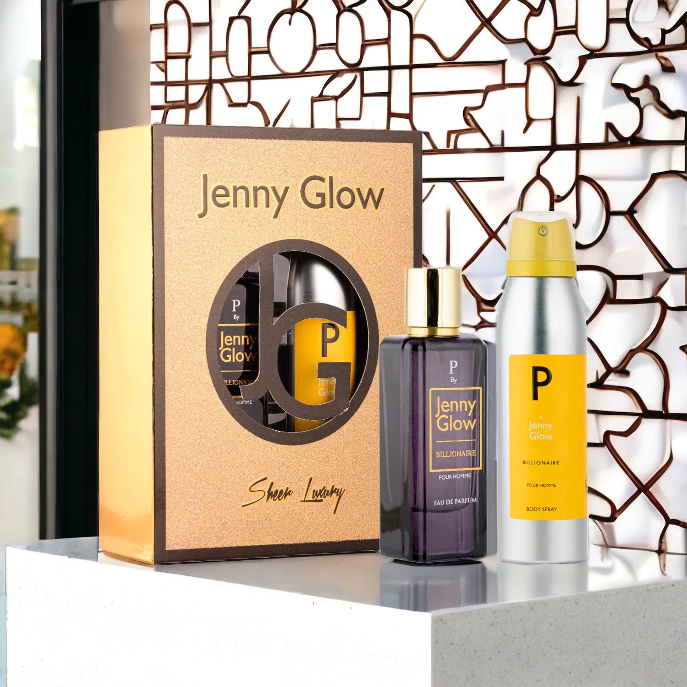 Jenny Glow Perfume & Body Spray Set For Men - Billionaire