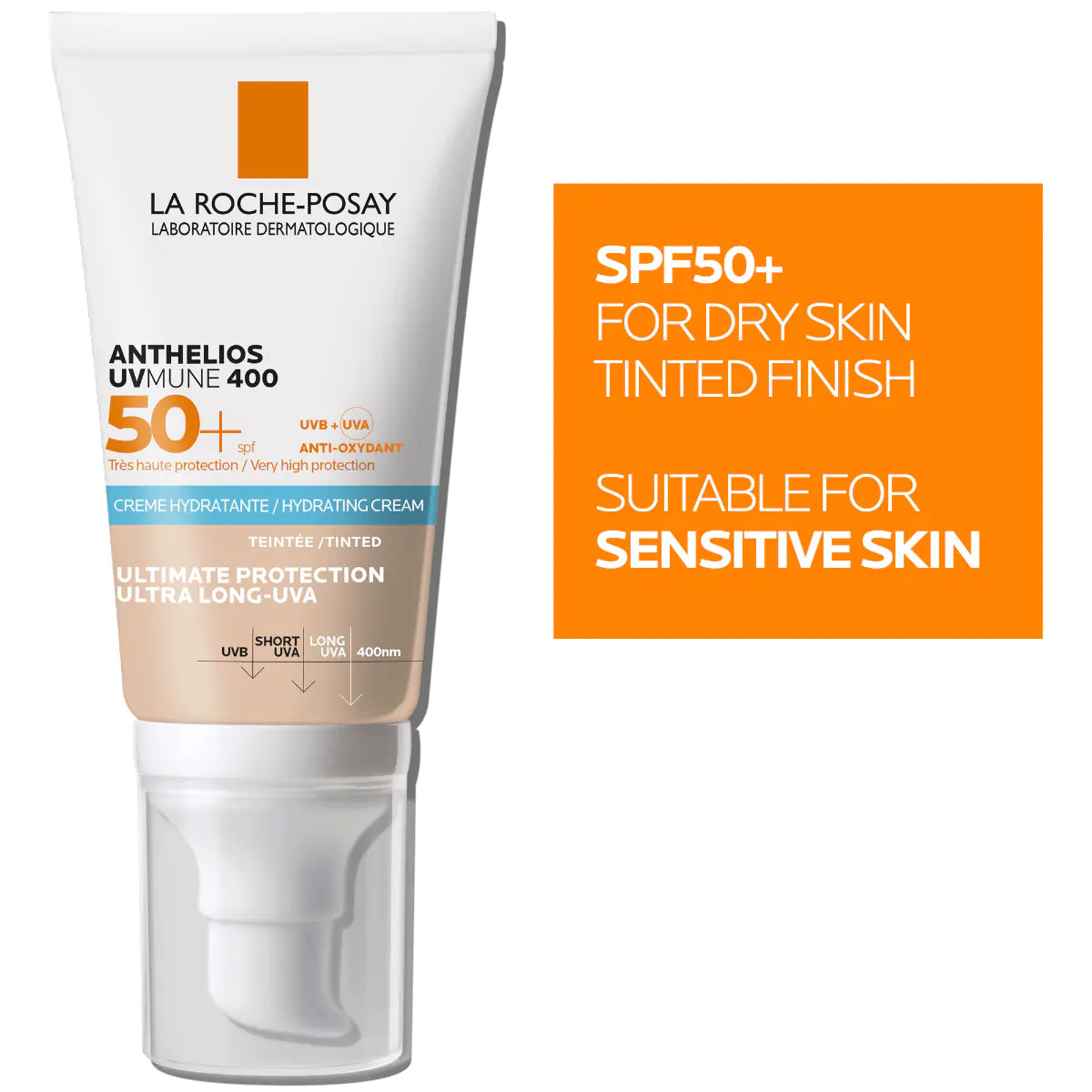 SPF50+ tinted sunscreen for dry, sensitive skin by La Roche-Posay Anthelios