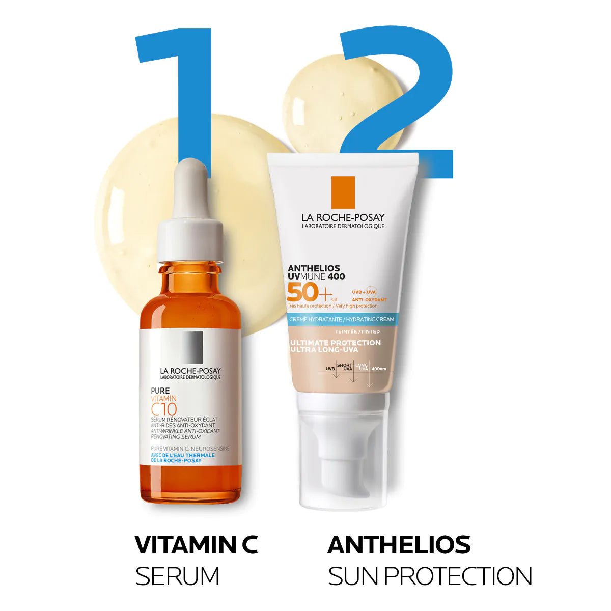 Recommended skincare routine featuring La Roche-Posay Vitamin C Serum and Anthelios Tinted Sunscree