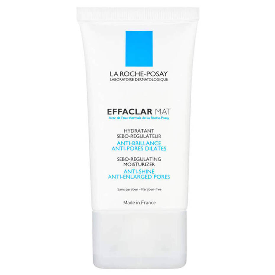 Effaclar Mat 40ml product shot with cotton pad and folded towel — controls shine, reduces pore appearance.