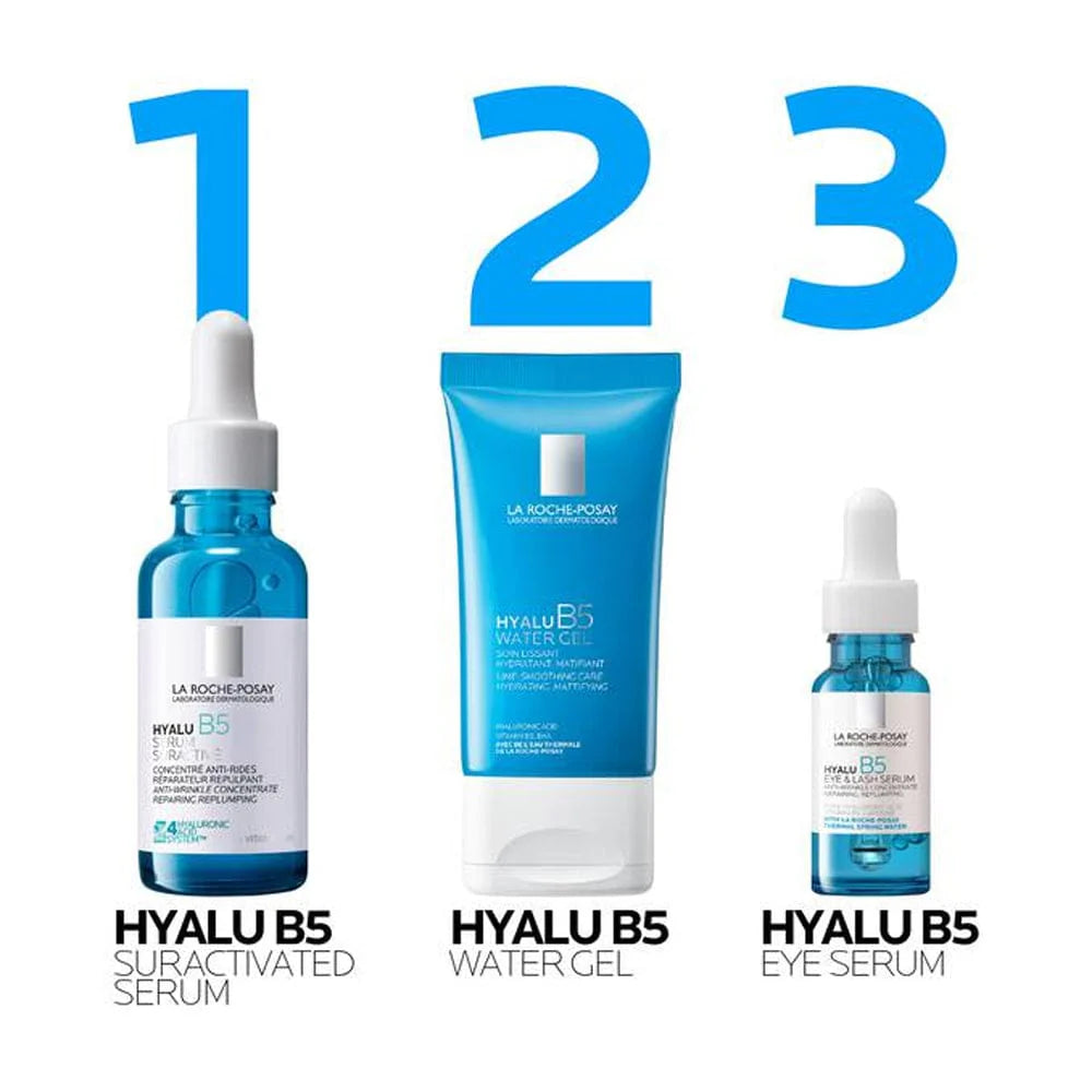La Roche-Posay Hyalu B5 skincare routine with serum and eye care