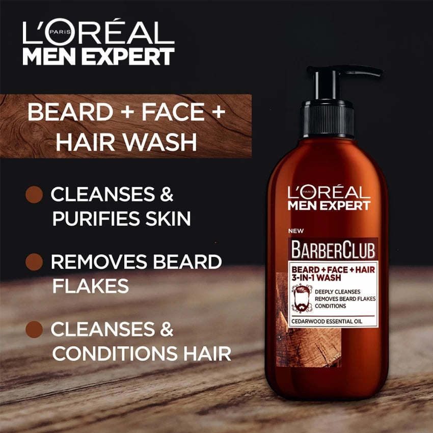 L'Oreal Men Expert Barber Club 3-in-1 Beard, Hair & Face Wash Cedarwood - 200ml