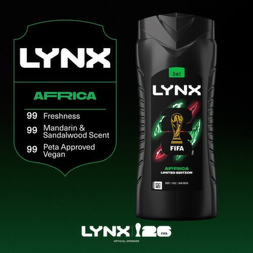 Lynx Africa FIFA Edition body wash with mandarin and sandalwood scent