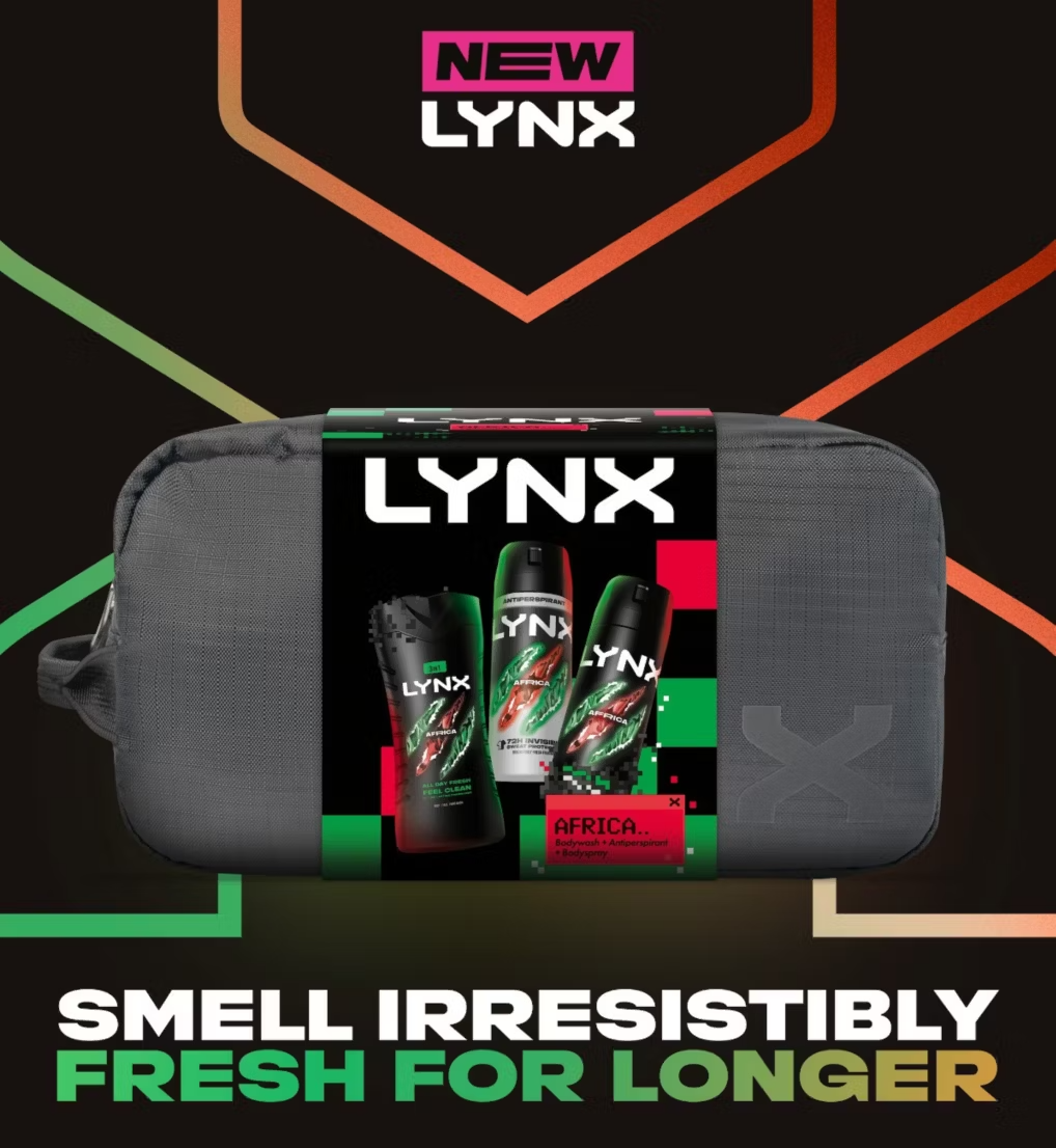 LYNX Africa Men’s Toiletries Gift Set presented in black washbag