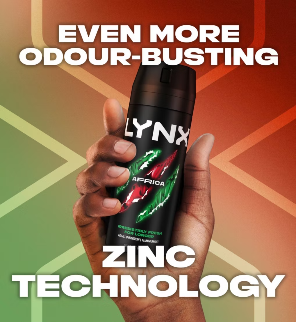 LYNX Africa Body Spray with zinc odour-control technology