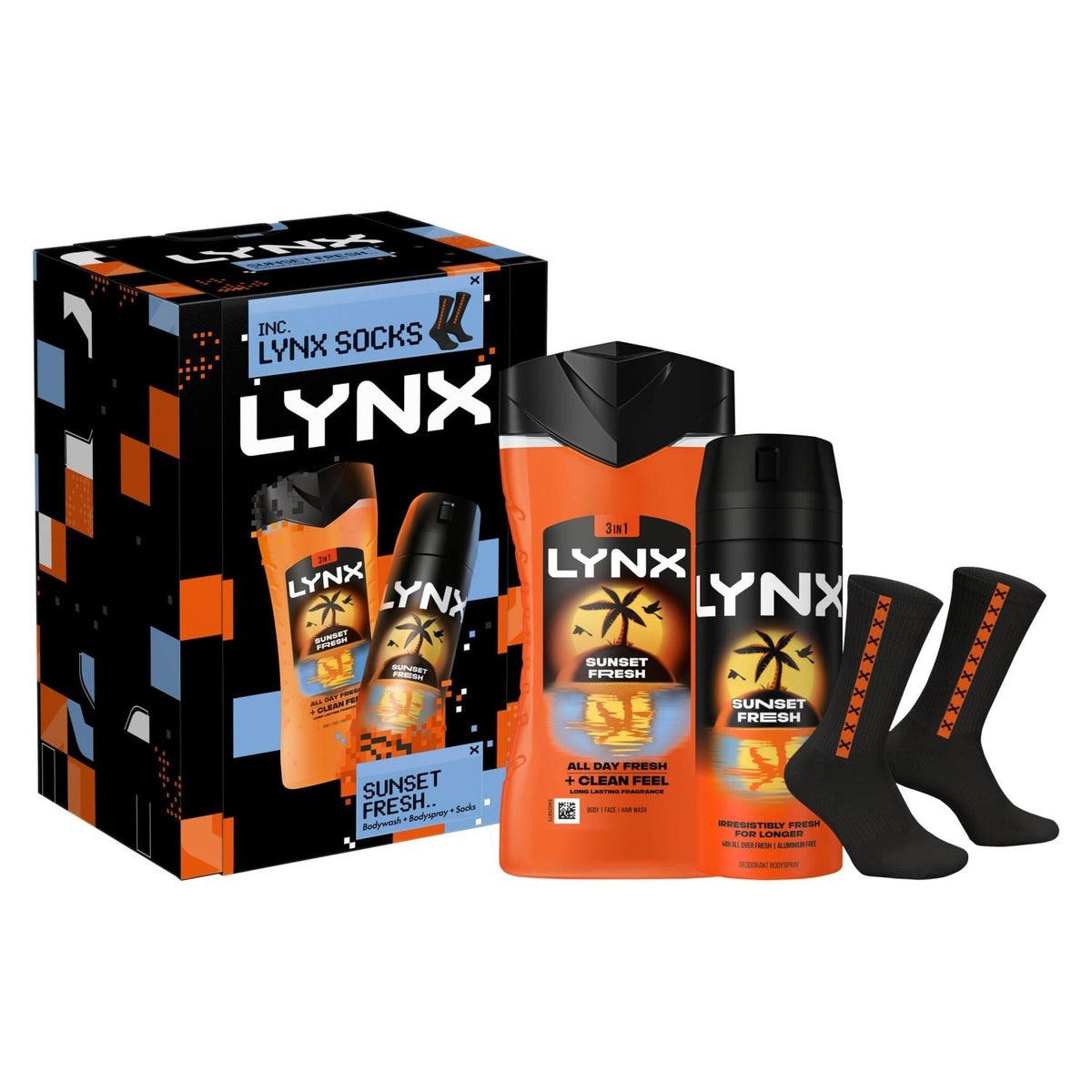 Lynx Sunset Fresh body wash body spray and socks men’s gift set