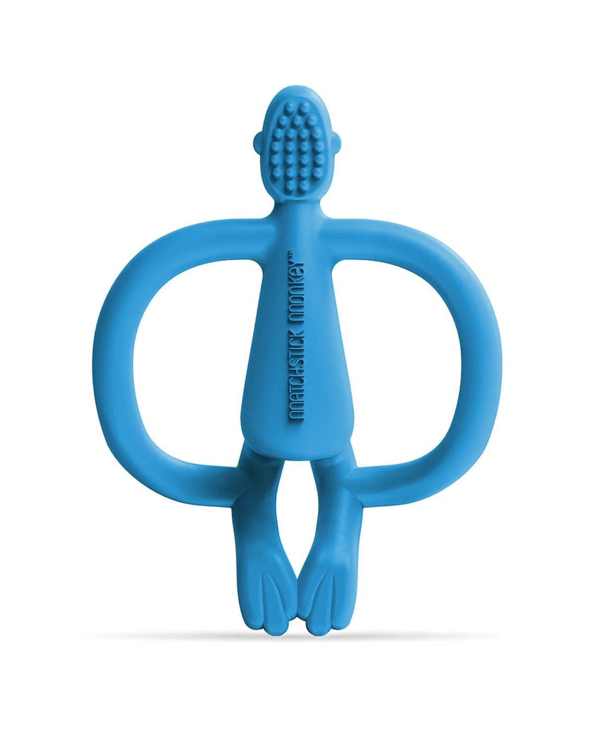 Matchstick Monkey blue baby teether made from food-grade silicone