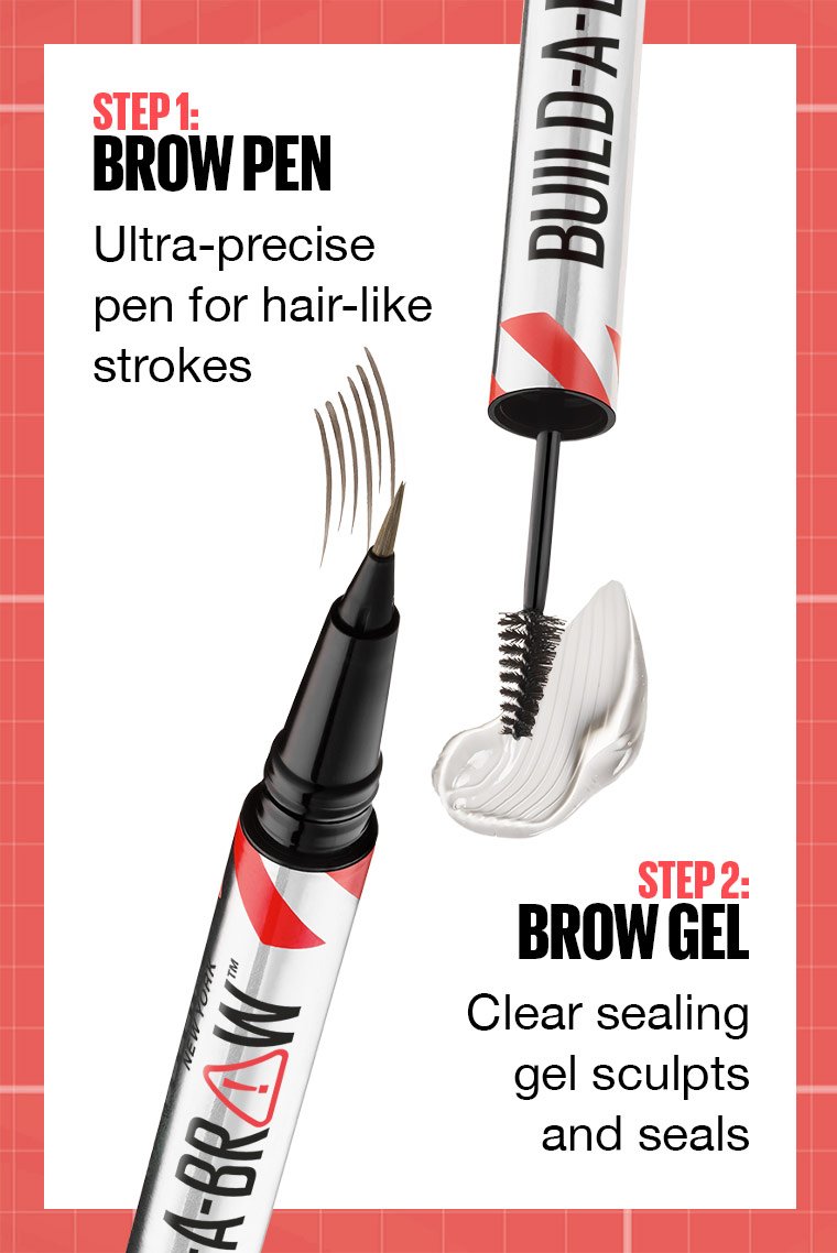 Diagram showing brow pen and brow gel steps for Build-A-Brow