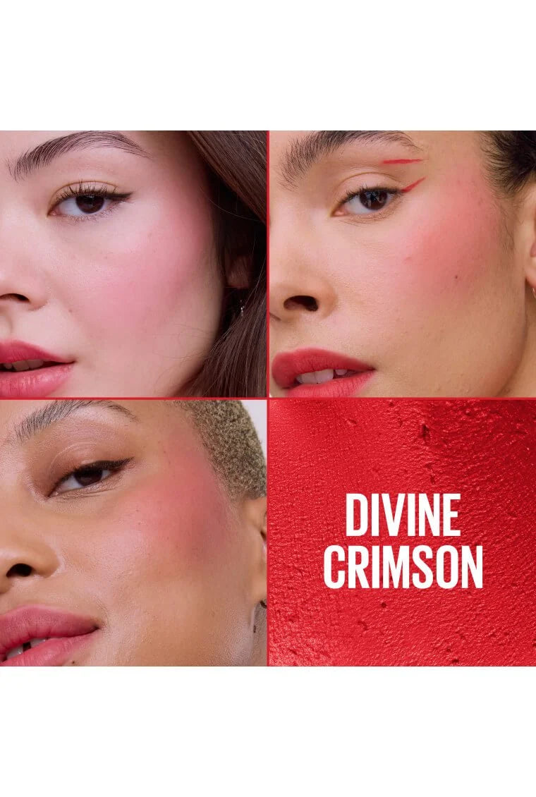 Maybelline Cloudtopia Divine Crimson bold red blush makeup look