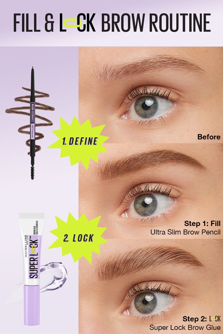 Fill and lock brow routine diagram featuring Express Brow Pencil