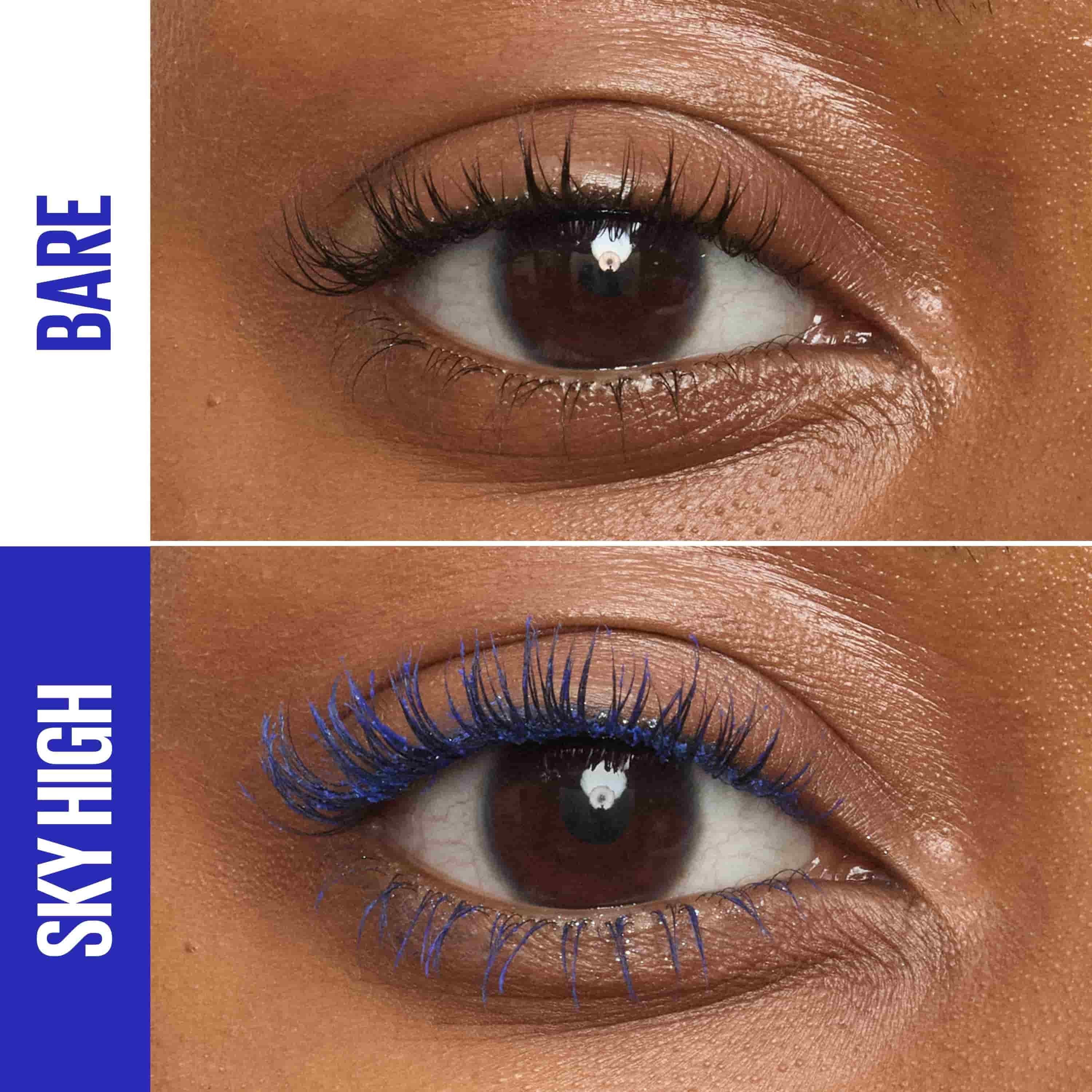 Maybelline Lash Sensational Sky High Blue mascara before after Review