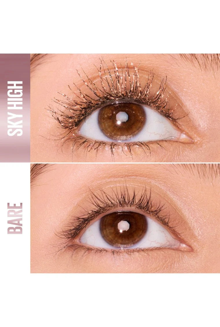 Maybelline Sky High mascara before and after lash lengthening