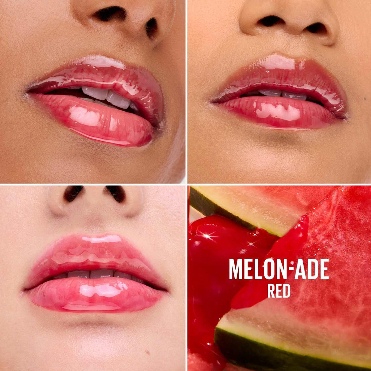 Maybelline Lifter Gel Melon-Ade red lip gloss shown on lips