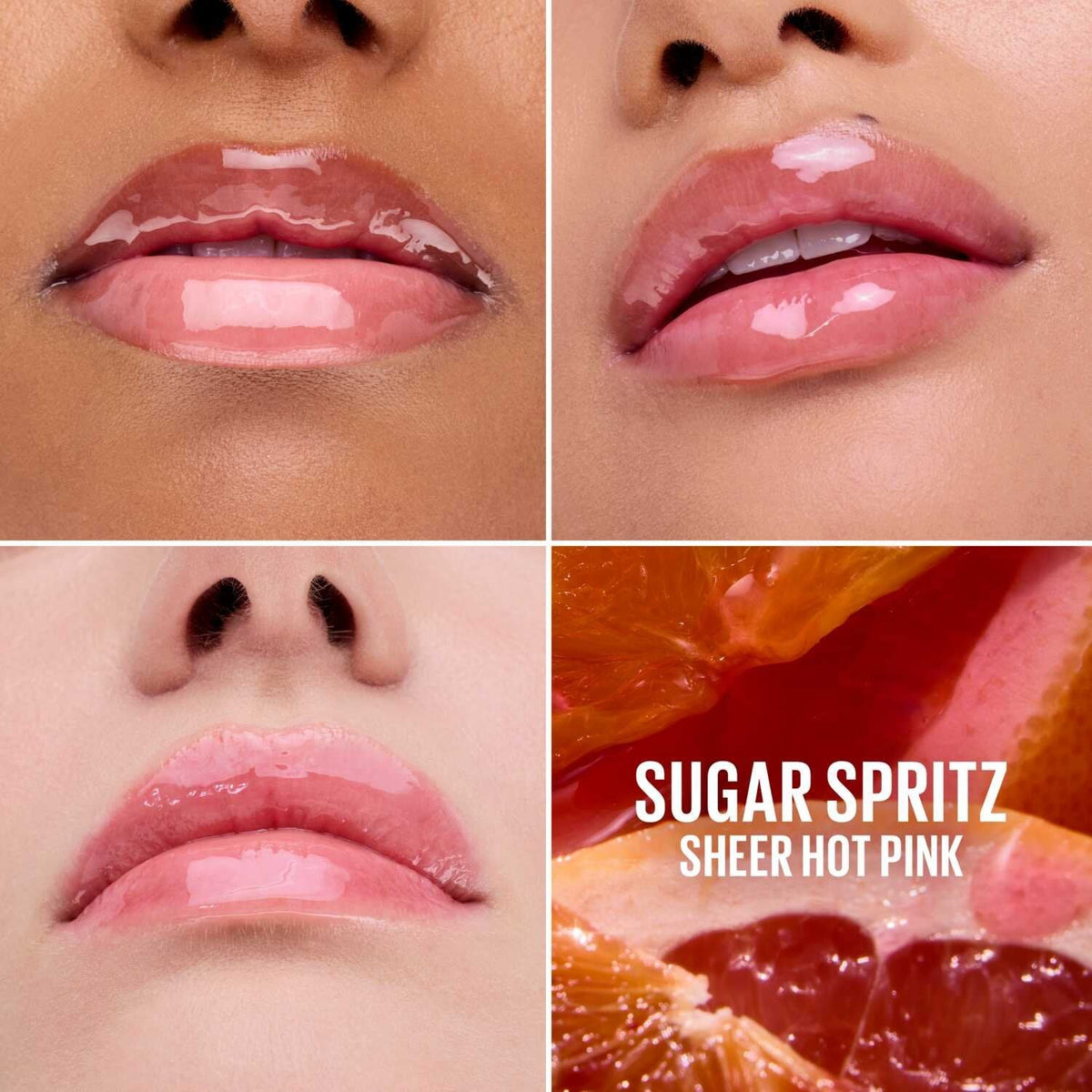 Maybelline Lifter Gel Sugar Spritz sheer hot pink gloss on lips