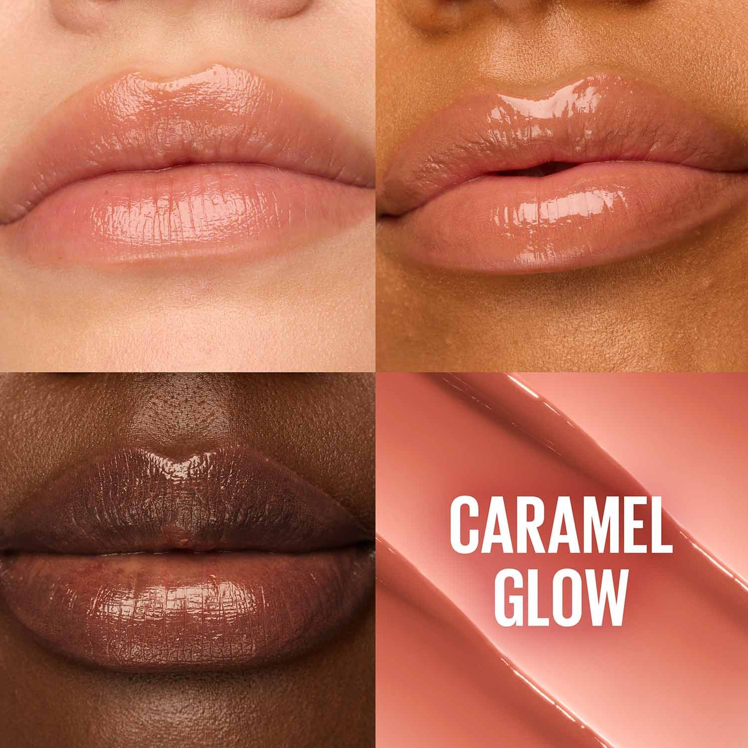 Maybelline Lifter Glaze Lip Balm 006 Caramel Glow – on-lip before/after collage.