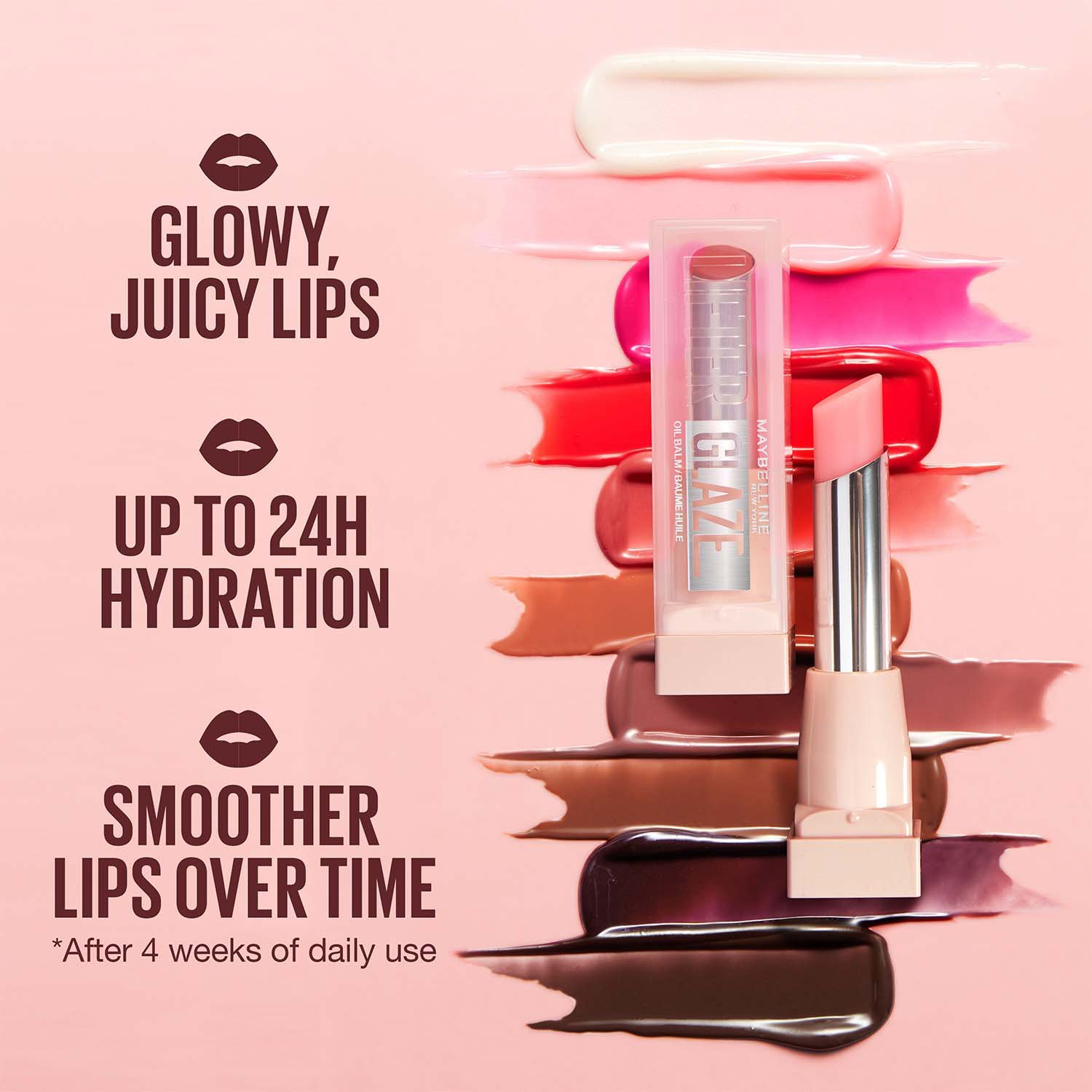 Maybelline Lifter Glaze Lip Balm range – campaign visual showing glaze finish.