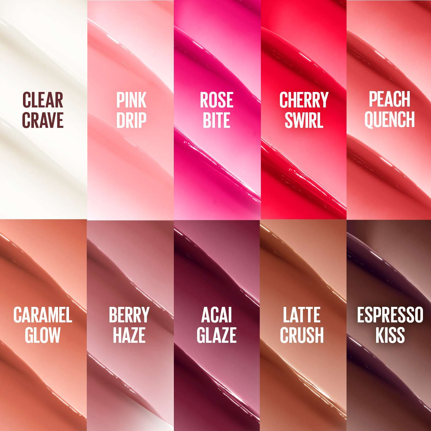 Maybelline Lifter Glaze Lip Balm shade chart – colour lineup 