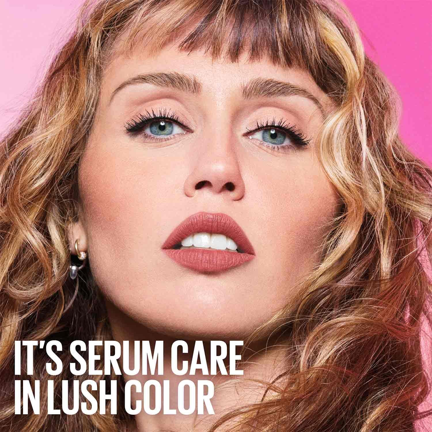 Maybelline Maybe It’s Serum hydrating lipstick model wearing shade 104