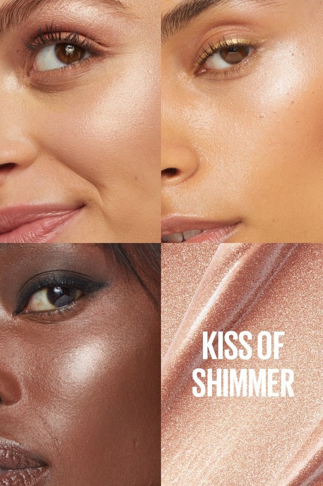 Kiss of Summer rose gold highlighter on multiple skin tones for radiant glow