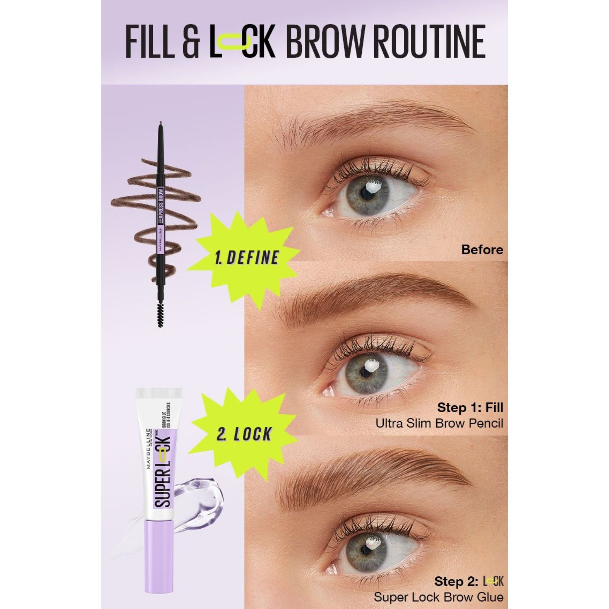 Maybelline Super Lock Brow Glue Eyebrow Gel - Clear How To 