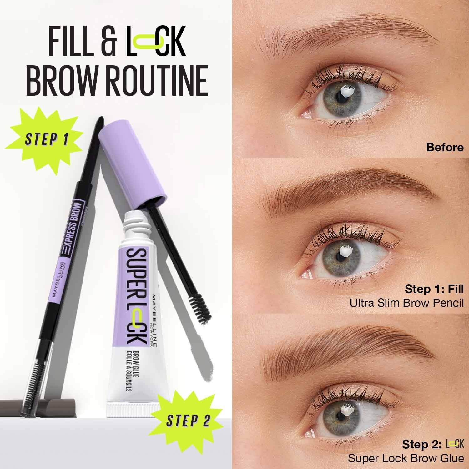 Maybelline Super Lock Brow Glue brow styling gel routine 